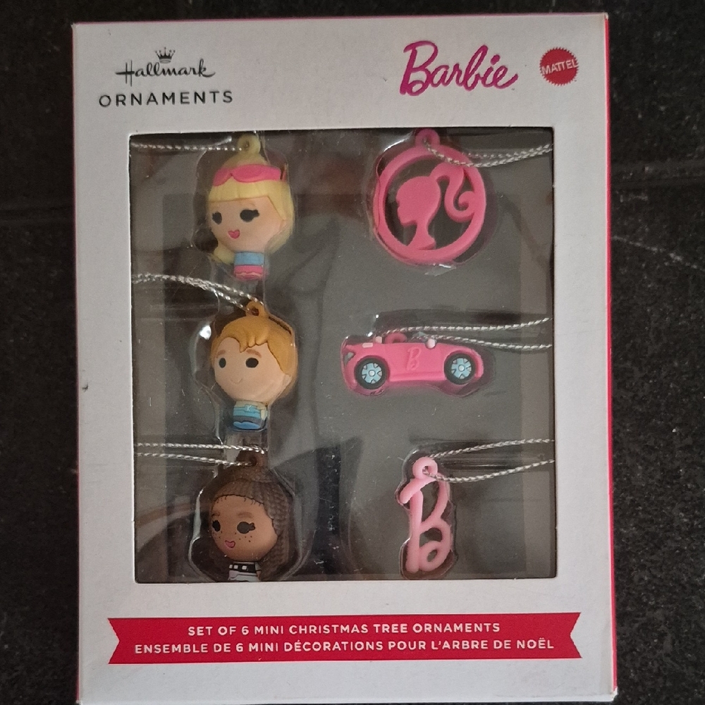 Hallmark Barbie Set Of Six Mini Christmas Tree Ornaments New